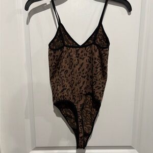 Leopard Print Bodysuit with Black Trim, Sz S